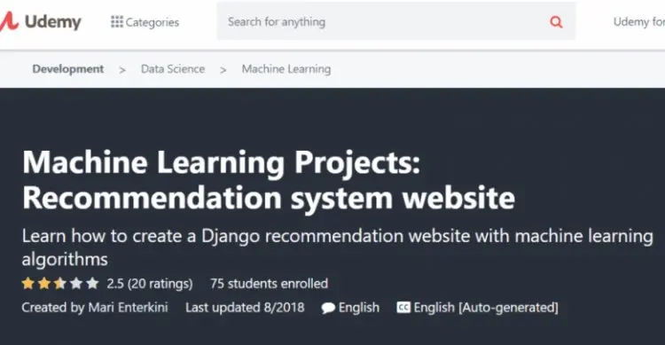 Machine Learning Projects: Recommendation system website